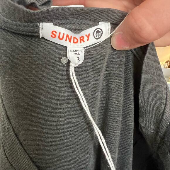 NWT Sundry Anthropologie Washed Black Ruched Sleeve Fitted Knit Mini Dress 2 M - Picture 5 of 5